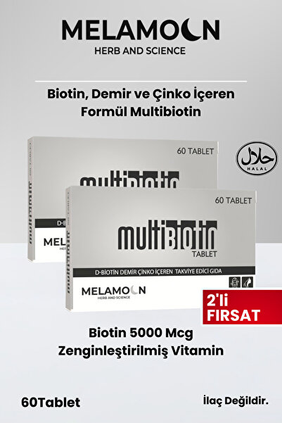 Melamoon Biotin 5000 Mcg Zenginleştirilmiş Saç Ve Tırnak Vitamini - Demir Ve Çinko Katkılı (2x60 Tablet)