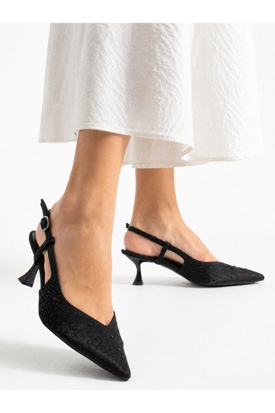 Güllü Shoes Siyah Taş Detaylı İnce Topuklu Slingback Stiletto – Şık ve Zarif ...