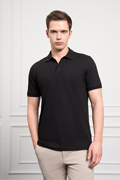 Morven Tricou negru Basic cu gât polo pentru bărbați, cu croiala dinamică