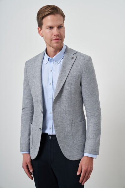 Morven Men's Navy Blue Linen Woven Slim Fit Mono Collar Jacket