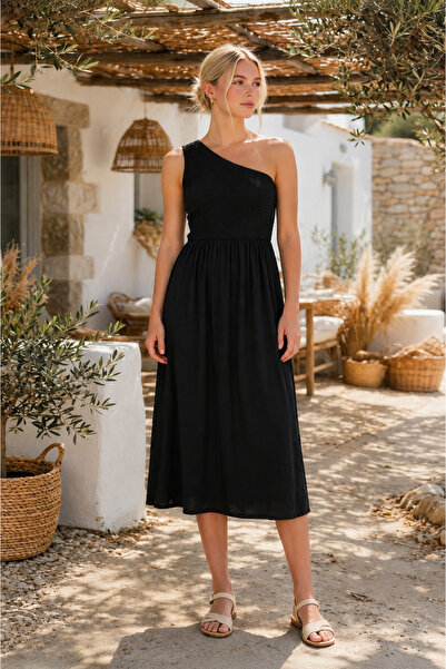 HÇ Hülya Çelik KİDSWEAR 2018 Women's One-Shoulder Strap Midi Dress Relaxed Fi...