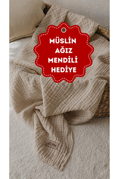 ZEYPBA Beige Muslin 100% Cotton Muslin Blanket 4 Layer Muslin Blanket 100X100Cm