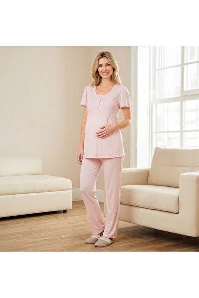 FLZ Maternity Pajama Set – Lace Detailed Maternity Pajamas Comfortable Summer...