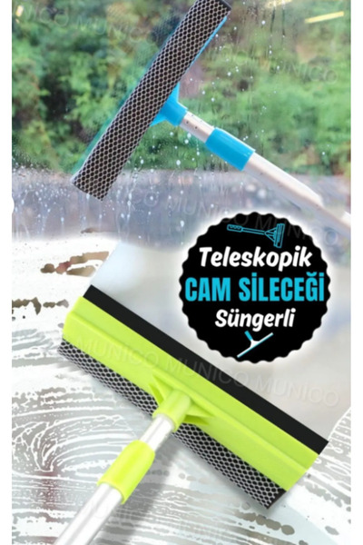 çeçem ticaret Çift Taraflı Süngerli Teleskopik Saplı Mop Cam Silme Aparatı