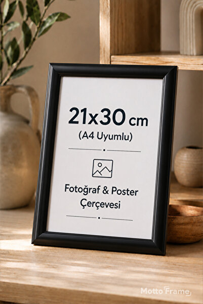 Motto Frame 21x30 (A4) Plastik Fotoğraf Çerçevesi Şeffaf PVC Korumalı Arkalık...