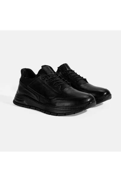Desa Men's Black Lace-Up Leather Sports Shoes
