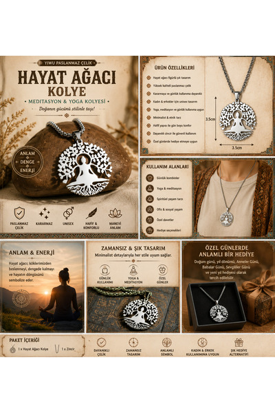 ORGANICYOU YIWU قلادة شجرة الحياة من الفولاذ المقاوم للصدأ للنساء/الرجال - قل...