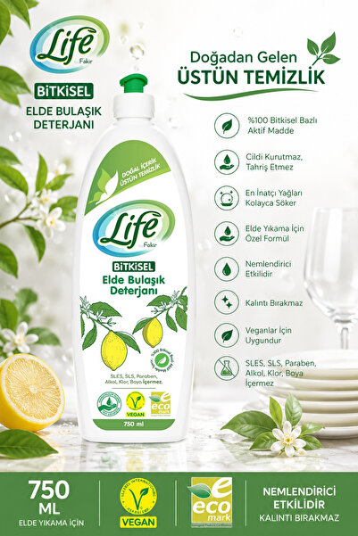 Life by Fakir Fakir Life Bitkisel Bulaşık Deterjanı 750ml %100 Bitkisel Nemle...