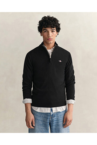 Gant Erkek Siyah Regular Fit Yarım Fermuarlı Yün Kazak