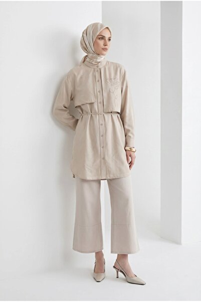 Armine TREND Hakim Collar Buttoned Anvolop Tunic with Floral Detail on the Ch...