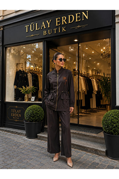 Nuss 1032 Çiçeklei Boncuk İşlemeli Pantolonlu Takım - BİTTER
