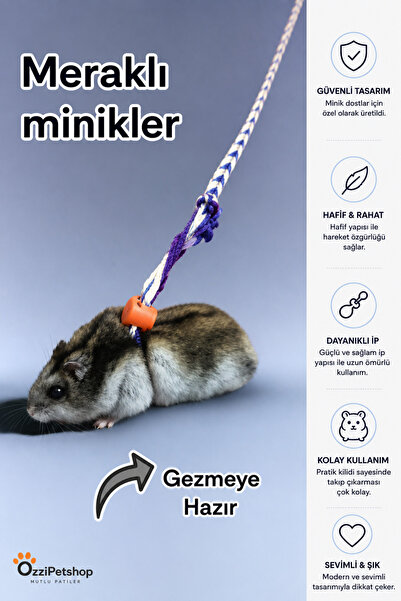ozzipetshop Hamster Gezdirme Tasması Ayarlanabilir Güvenli Hamster Tasması Pa...