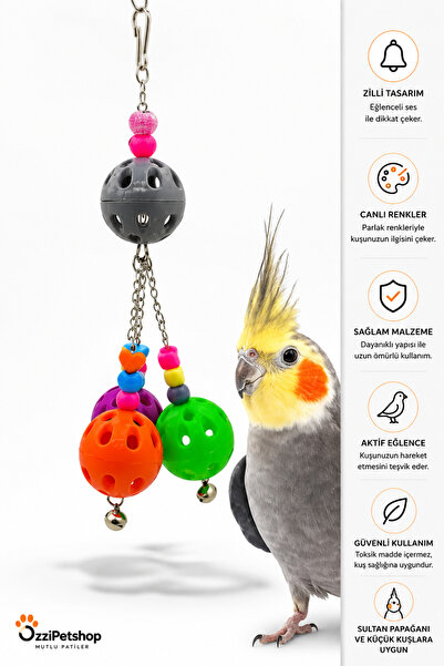 ozzipetshop Sultan Papağanı Zilli Top Oyuncağı 25 cm Kuş Aktivite Oyuncağı