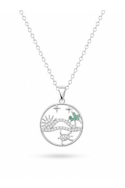 serelya 316L Steel Chain Silver Color Luck Necklace Model Zircon Stone Women'...