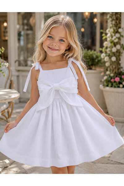 bright moon Girl's Bow Detailed Dress 100% Cotton