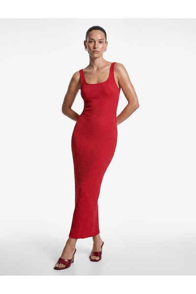 Koton Square Neck Thick Strap Cobalt Blue Bodycon Long Pencil Dress