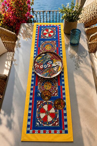 naya home 40x140cm Dokuma Leke Tutmaz Baskılı Tay Tüyü Kumaş Masa Örtüsü Deko...
