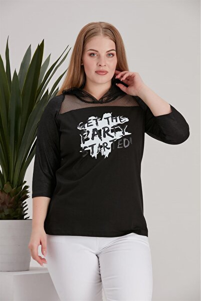 RMG Kapşonlu Büyük Beden ust kısmı ve kapsonu dantel sweatshirt