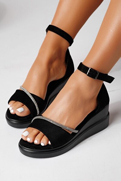 Zaira Sandale cu platforma dama negre din piele ecologica intoarsa Althea #24...
