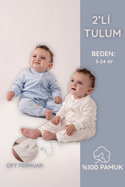 VAUVA 2'li Tulum Kız Erkek Bebek Çocuk Mevsimlik Uzun Kollu Fermuarlı Uyku Tu...