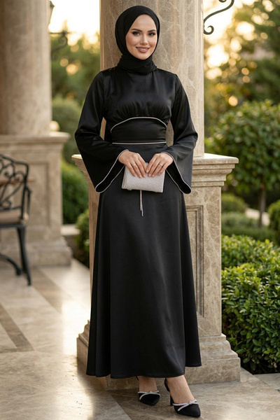 N.S NEVA STYLE فستان سهرة حجاب أسود ساتان 61592S