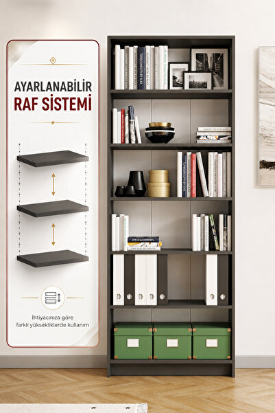 Hofga Bili Kitaplık 5 Raflı Geniş Çok Amaçlı Ofis Salon Kitap Dosya Rafı Antr...