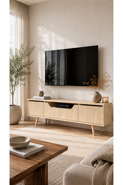 VM VERTEX MOBİLYA Roma Ahşap Ayaklı Tv Ünitesi Tv Sehpası Safir Meşe 150 Cm