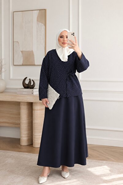 İmajButik Set kimono suknje sa bočnim vezivanjem i detaljima od tamnoplavog k...