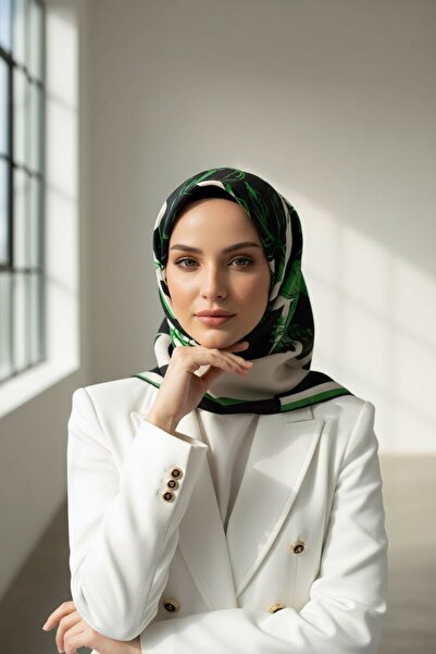 Vissona Twill İpek Eşarp - 51019 - 0035-0001 Zümrüt Siyah