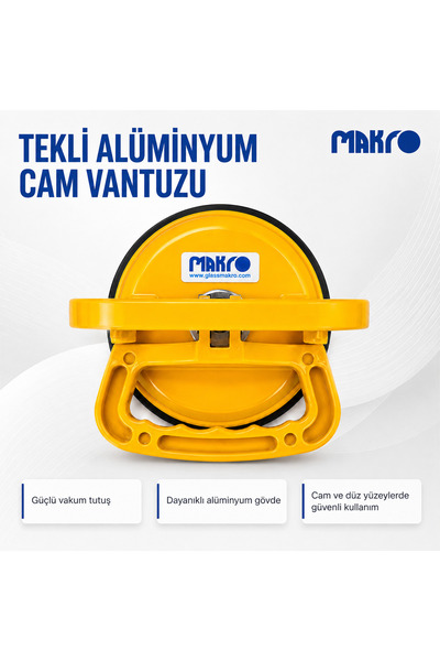 GLASSMAKRO Alüminyum Tekli Cam Taşıma Vantuzu 40 Kg