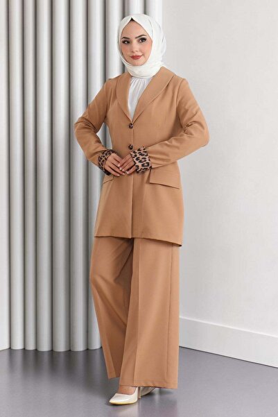 Missvalle Leopard Patterned Suit Tan 19218
