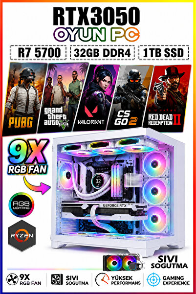 Dmc N280 Windows 11 / Ryzen 7 5700,32GB RAM,1TB SSD,RTX3050 Sıvı Soğutmalı Oy...