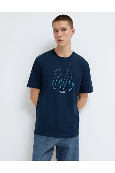 Mavi M0610635-70490 Seal Logo Printed T-Shirt Men's T-Shirt Dark Blue