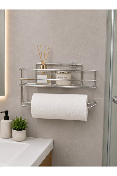 LARADESİGN Yapışkanlı Raflı Rulo Havluluk Havlu Kağıtlık Banyo Rafı Mutfak Dü...