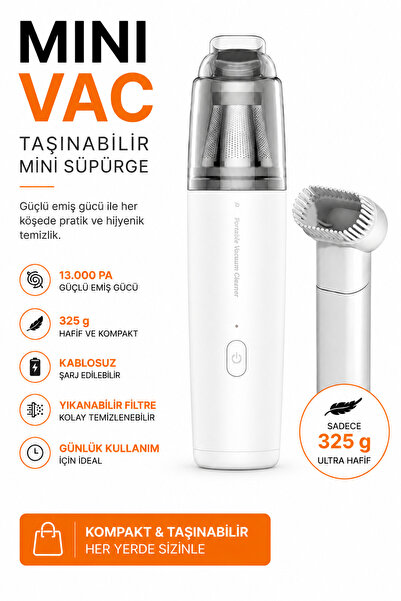Ayers Taşınabilir Mini Süpürge, 13.000 Pa Güçlü Emiş Performanslı Kablosuz El...