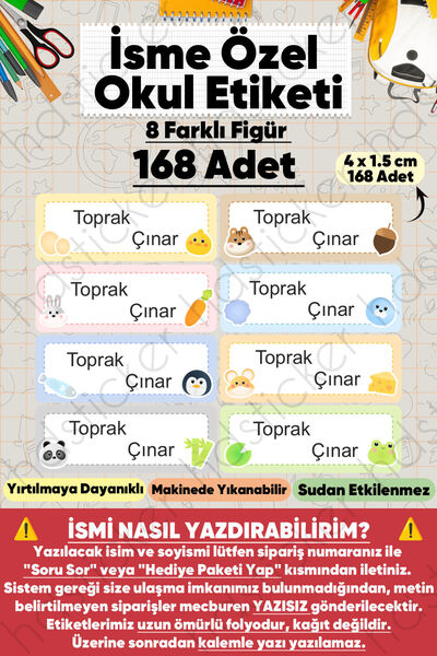 hdsticker İsme Özel Okul Etiketi Kalem Defter Etiketi Özel İsim Yazılabilen S...