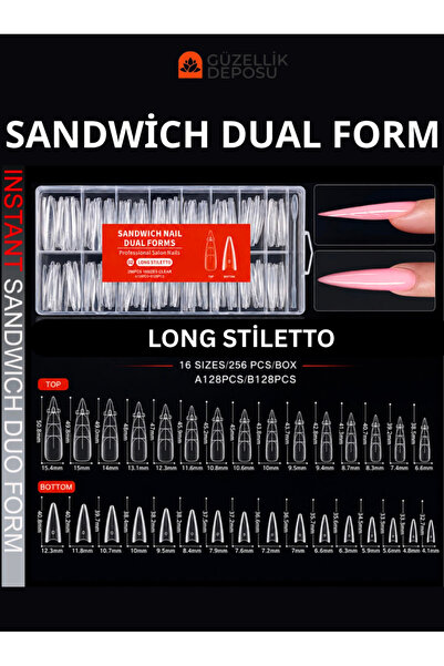Güzellik Deposu Sandviç Tırnak İkili Dual Form Seti - 256 Adet 16 Boyut Sandw...