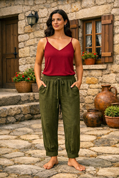 MELTEM COLLECTION Muslin Crimped Hem Pants