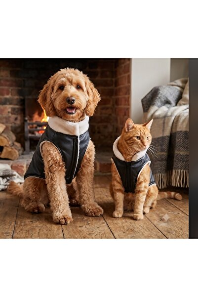atelyu Kedi Köpek Kıyafetleri Wellsoft Dolgulu Deri Ceket Yelek