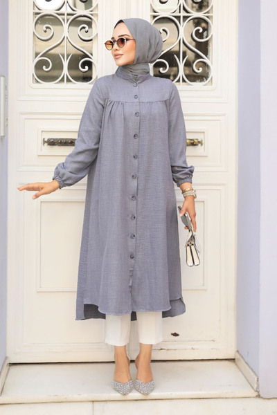 Neva Style Düğmeli Gri Tesettür Tunik 5642GR