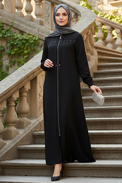 N.S NEVA STYLE Ferace negru cu fermoar, stil Hijab 85101S