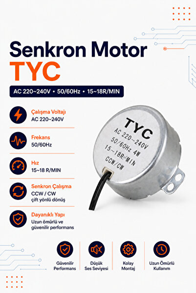 RobotikDepo Senkron Motor TYC AC 220-240V 50/60Hz 15/18 RPM
