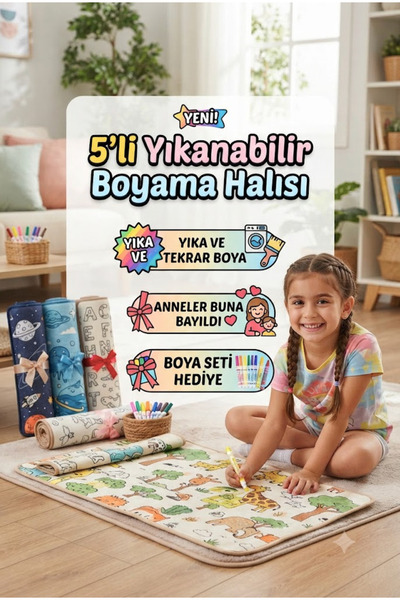 Nizal Home 5'li 20x30 Eğitici Yıkanabilir Tekrar Boyanabilir Çocuk Odası Oyun...