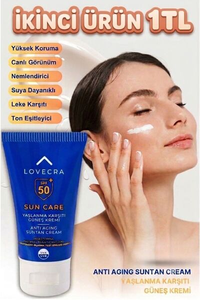 LOVECRA GÜNEŞ KREMİ SPF 50+ Yüksek UVA/UVB Koruma Yağsız Yaşlanma ve Leke Kar...