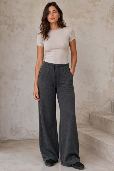 Madmext Anthracite Adjustable Waist Wide Leg Trousers Mg2089