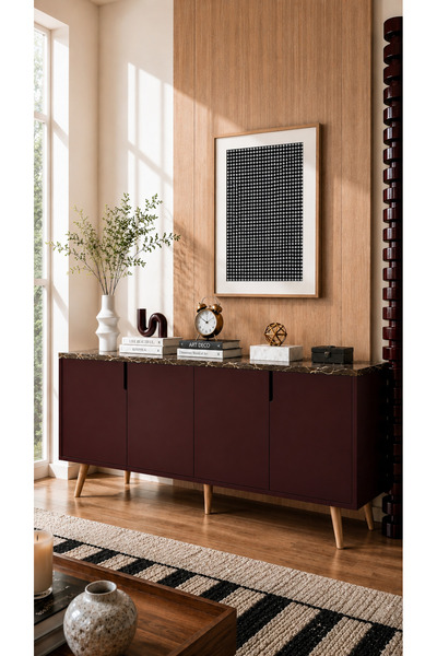 VM VERTEX MOBİLYA Latina Modern Konsol 180cm Mermer-Bordo