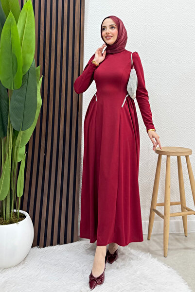 Lamia Giyim Polyana Krep Abiye Bordo