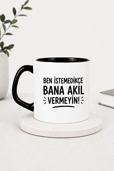 SARUHAN CONCEPT Kişiye Özel Baskılı Kupa Bardak, İçi ve Kulplu Siyah Afilli P...