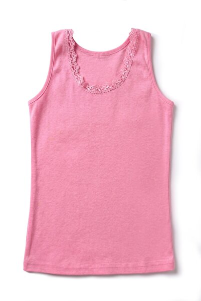 Öts Girl's 100% Cotton Undershirt with Ribbed Thick Straps and Lace Detail, S...