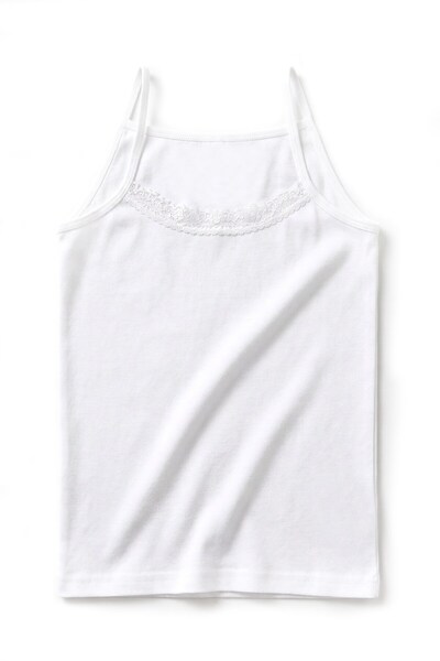 Öts Girl's 100% Cotton Undershirt Ribbed Thin Straps Lace Detailed Daily Comf...